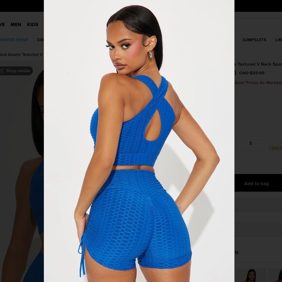 NWOT | Fashion Nova | Textured V Mesh Sports Bra | Medium | Blue - Picture 2 of 5